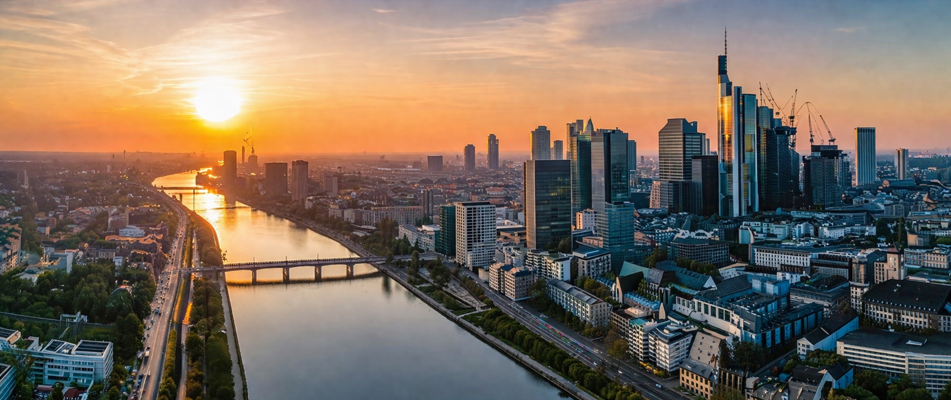 Frankfurt Skyline bei Sonnenuntergang